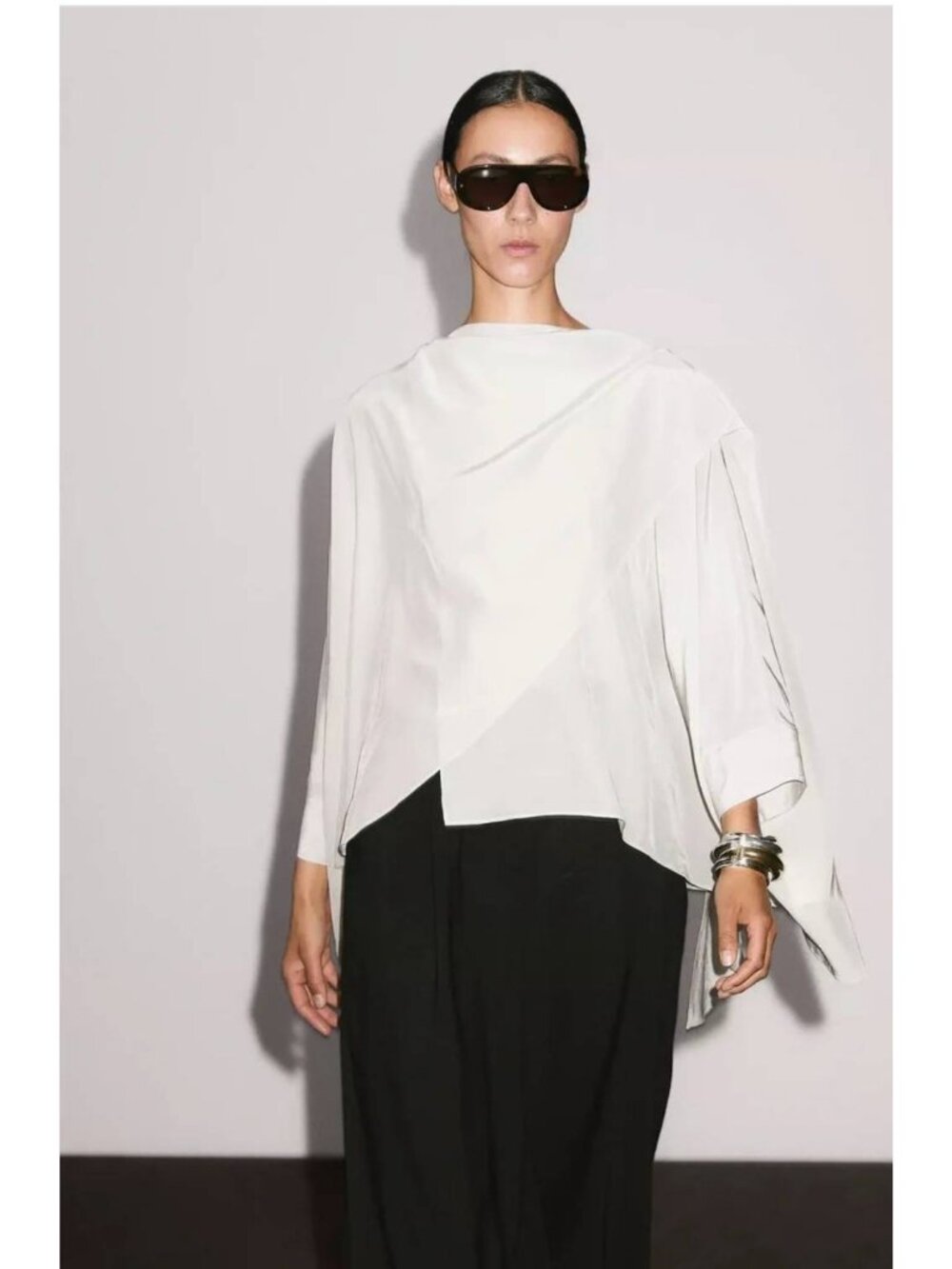 Massimo Dutti Women Asymmetric Blouse Draped XS-S Cream Gray 5136/886 defect